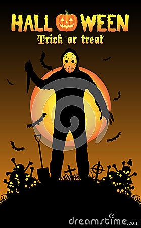 Halloween serial killer in a graveyard Vector Illustration