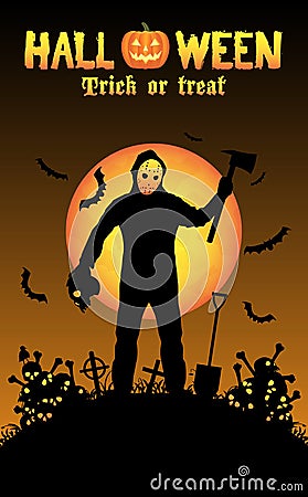 Halloween serial killer in a graveyard Vector Illustration