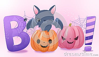 Halloween series decorative text in watercolor illustration Cartoon Illustration
