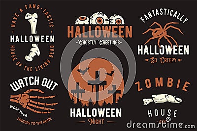 Halloween set of designs or collection of emblems for Halloween party and mystery night Vector Illustration