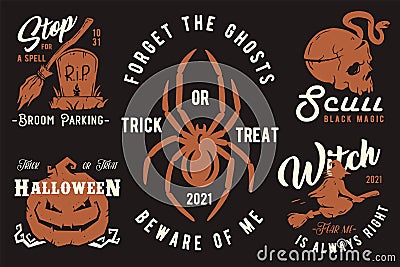 Halloween set of designs or collection of emblems for Halloween party and mystery night Vector Illustration