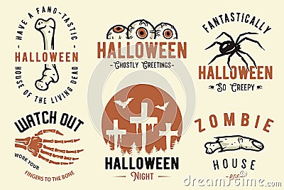 Halloween set of designs or collection of emblems for Halloween party and mystery night Vector Illustration