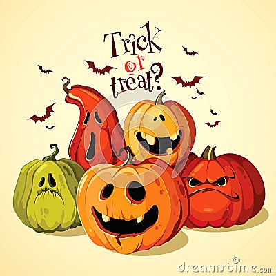 Halloween set of funny pumpkins Vector Illustration