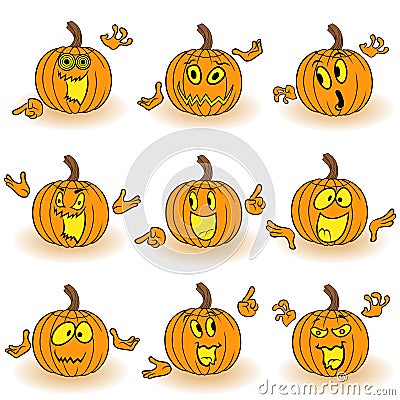 Halloween set of gesticulating orange pumpkins Vector Illustration