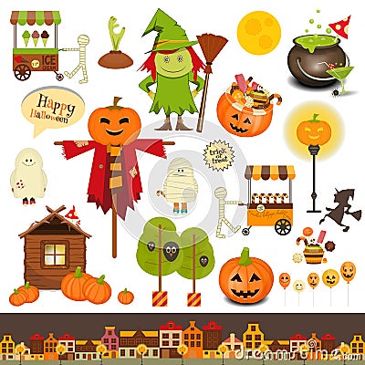 Halloween Set of Trick or Treat Objects Vector Illustration