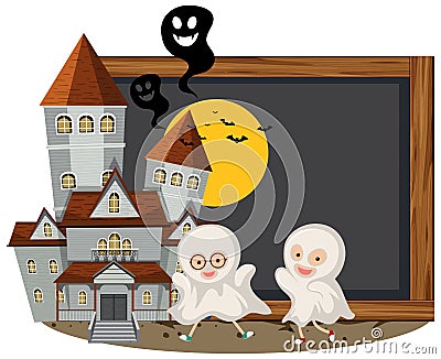 Halloween signboard with children ghost Vector Illustration