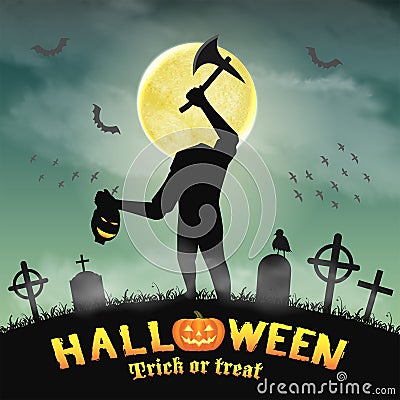 Halloween silhouette headless monster in graveyard Vector Illustration
