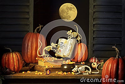 Halloween Skeleton Mice and Candy Corn Recipe Stock Photo