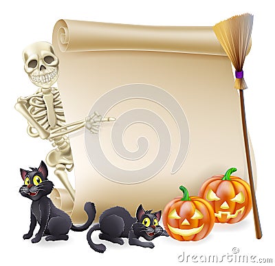 Halloween Skeleton Scroll Banner Vector Illustration