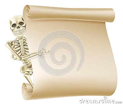 Halloween Skeleton Scroll Vector Illustration