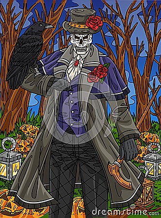 Halloween Skeleton Suit Colored Cartoon Vector Illustration