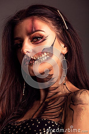 Halloween skull beauty studio dark background Stock Photo