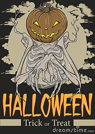 Halloween Skull classic Poster art Illustration Stock Photo