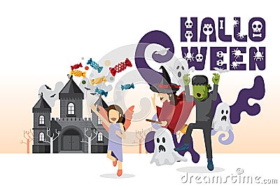 Halloween with skull spooky and horror illustration. Design for holiday party celebration. Design vector Vector Illustration