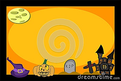 Halloween of spider web tombstone cross moon bat castle in black and purple Stock Photo