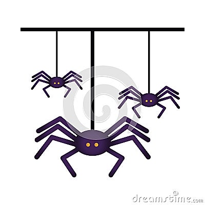 Halloween spiders hanging isolated icon Vector Illustration