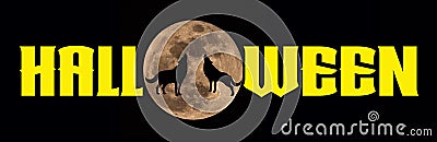 Halloween - A spooky Halloween banner with a full moon and wolves howling, set against a Black background Stock Photo