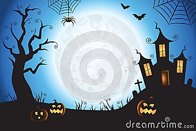 Halloween Spooky Blue Vector Scene Background 1 Stock Photo