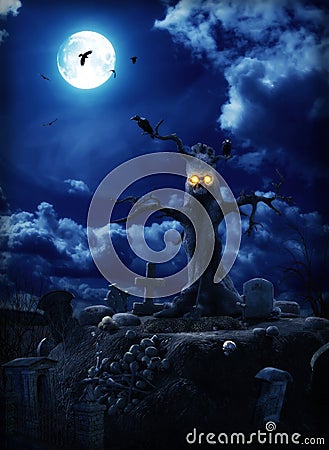 Halloween - Spooky Graveyard Cartoon Illustration