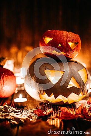 Halloween spooky jack-o-lanterns Stock Photo