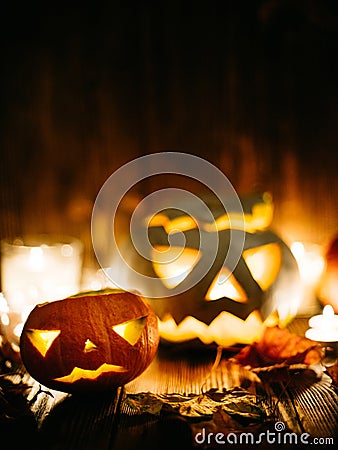 Halloween spooky jack-o-lanterns Stock Photo