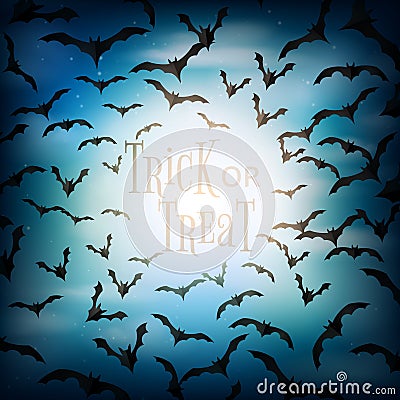 Halloween spooky night with flying bats background paper cut style.Trick or treat vector illustration Vector Illustration