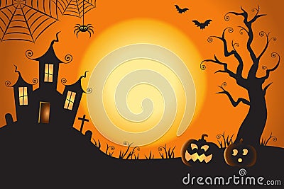 Halloween Spooky Nighttime Scene Horizontal Background 1 Vector Illustration
