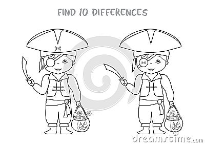 Halloween spot the difference game for kids Vector Illustration