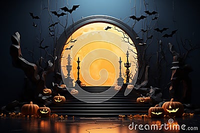 Halloween spotlight stage is prepped to captivate with spooky enchantment Stock Photo