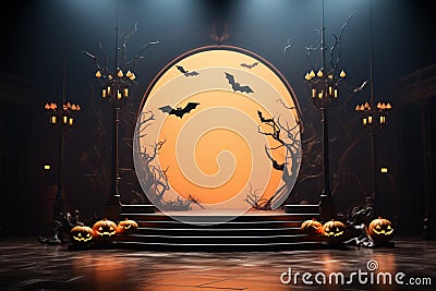 Halloween spotlight stage is prepped to captivate with spooky enchantment Stock Photo