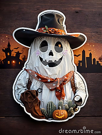 Friendly ghost wearing like a cowboy Stock Photo