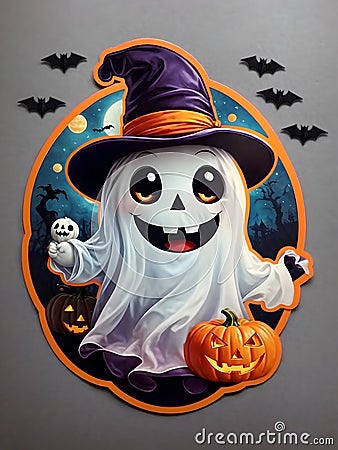 Friendly ghost wearing like a witch Stock Photo
