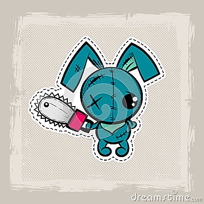 Halloween stitch bunny, rabbit zombie voodoo doll Vector Illustration