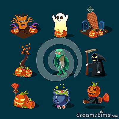 Halloween symbols collection Vector Illustration