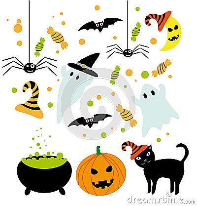 Halloween symbols set Vector Illustration