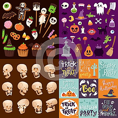 Halloween Night creepy symbols icons vector collection illustration Vector Illustration