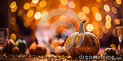 Halloween Table Top: Decorations, Enchanting Bokeh, and Haunting Background Stock Photo