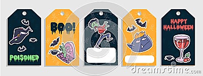 Halloween tags set with colorful cartoon doodles. Vector illustration Vector Illustration