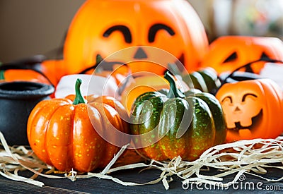Halloween and thankgiving decoration: pumpkins Stock Photo