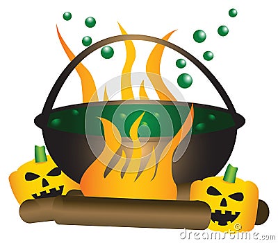 Halloween theme of a bubbling witch cauldron. Vector Illustration