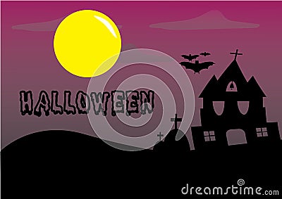 Halloween theme the Silhouette Castle and graveyard Stock Photo