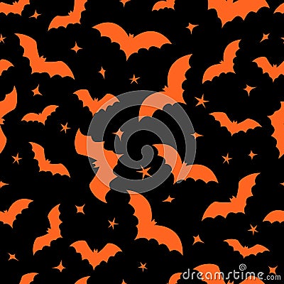 Halloween themed bats and star shapes Pattern Vector Illustration