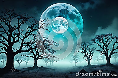 Halloween-Themed Digital Backdrop Incorporating Elements of Advanced Technology - Holograms and Futuristic Elements Stock Photo