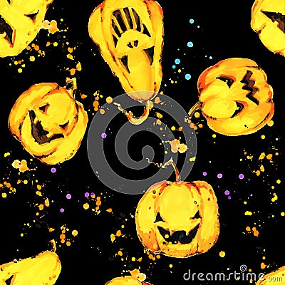 Halloween themed seamless pattern. Cartoon Halloweens background Stock Photo