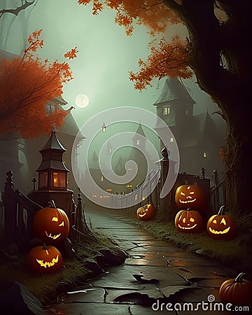 Halloween time, fear, pumpkins and night Stock Photo