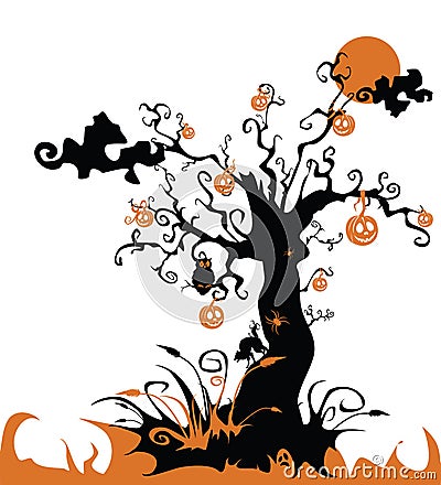 Halloween tree with jack o lantern Vector Illustration