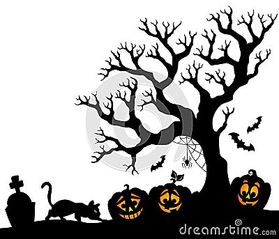 Halloween tree silhouette theme 1 Vector Illustration