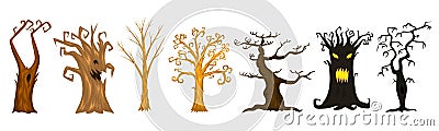 Halloween trees, creepy or scary and frightening branches. fabulous mythical or fantastic monsters. wooden creatures in Vector Illustration