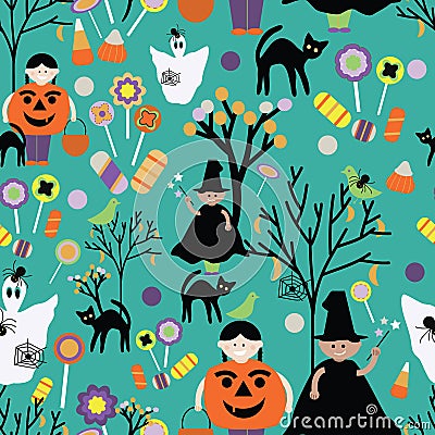 Halloween trick or treat green patter Vector Illustration