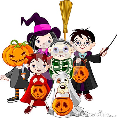 Halloween trick or treating children Vector Illustration